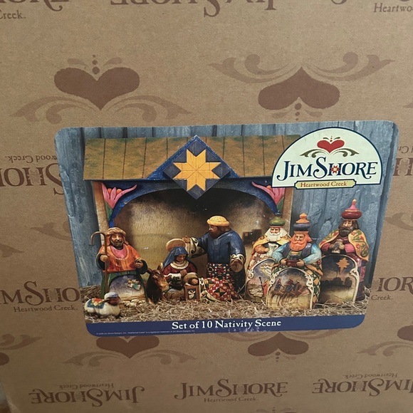 Enesco 2004 JIM SHORE HEARTWOOD CREEK Nativity Set 10 Pc in Box with addl angel - Picture 4 of 13